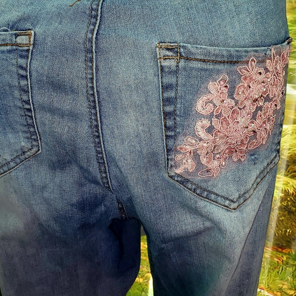 Custom Order Pretty In Pink Lace Applique Jeans - Picture 5 of 6